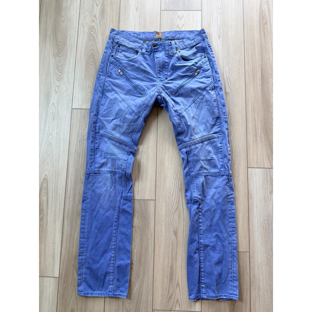 PRPS Japan Moto Biker Denim Pants Mens Blue Paneled Zipper Ribbed Demon Fit